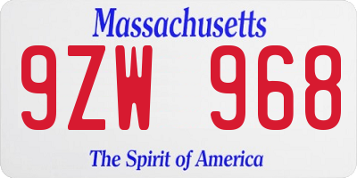 MA license plate 9ZW968