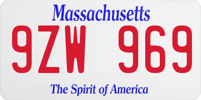 MA license plate 9ZW969