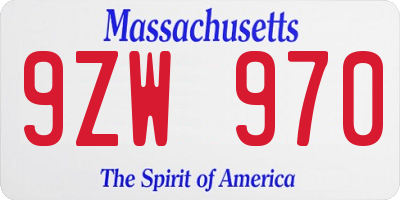 MA license plate 9ZW970