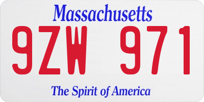 MA license plate 9ZW971