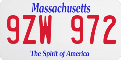 MA license plate 9ZW972