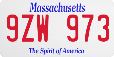 MA license plate 9ZW973