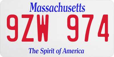 MA license plate 9ZW974