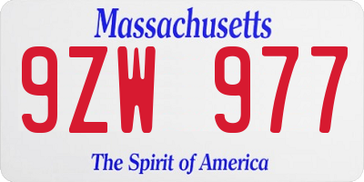 MA license plate 9ZW977