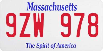 MA license plate 9ZW978