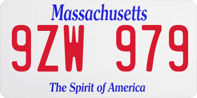 MA license plate 9ZW979