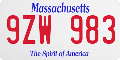 MA license plate 9ZW983