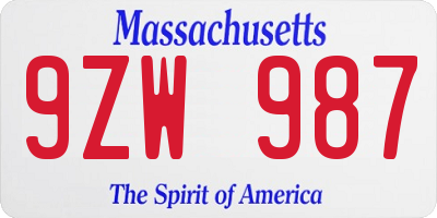 MA license plate 9ZW987