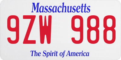 MA license plate 9ZW988