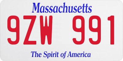 MA license plate 9ZW991