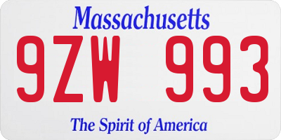 MA license plate 9ZW993