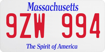 MA license plate 9ZW994