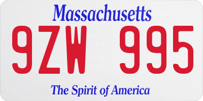 MA license plate 9ZW995