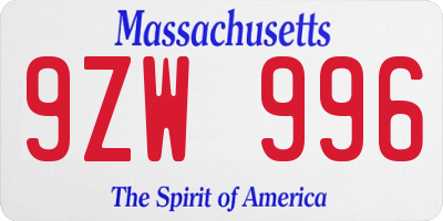 MA license plate 9ZW996