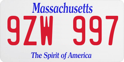 MA license plate 9ZW997