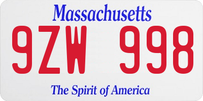 MA license plate 9ZW998