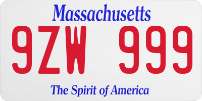 MA license plate 9ZW999