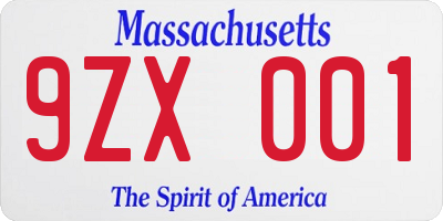 MA license plate 9ZX001