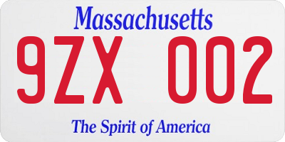 MA license plate 9ZX002