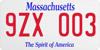 MA license plate 9ZX003