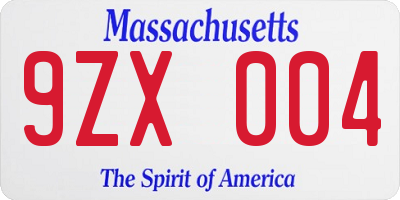 MA license plate 9ZX004