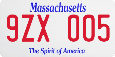 MA license plate 9ZX005