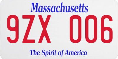 MA license plate 9ZX006