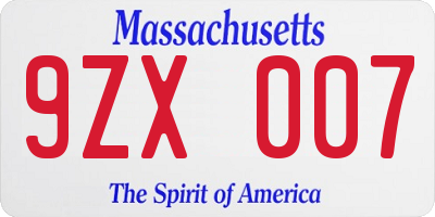 MA license plate 9ZX007