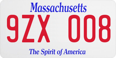 MA license plate 9ZX008