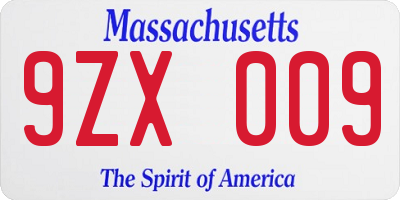 MA license plate 9ZX009