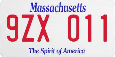 MA license plate 9ZX011