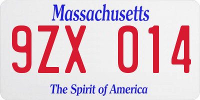 MA license plate 9ZX014