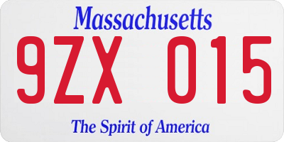 MA license plate 9ZX015