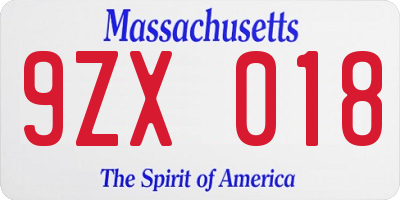 MA license plate 9ZX018