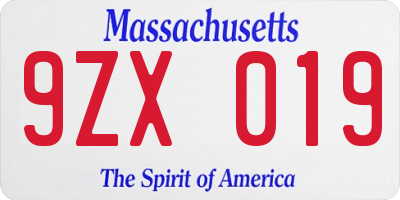 MA license plate 9ZX019