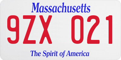 MA license plate 9ZX021