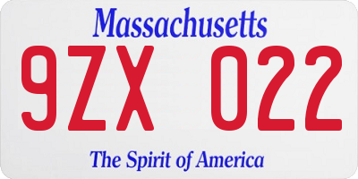 MA license plate 9ZX022