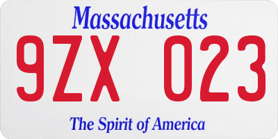 MA license plate 9ZX023