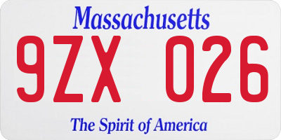 MA license plate 9ZX026