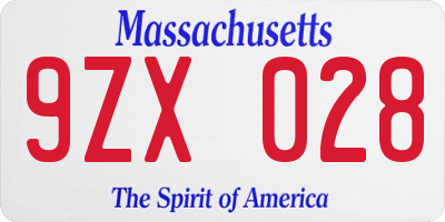 MA license plate 9ZX028