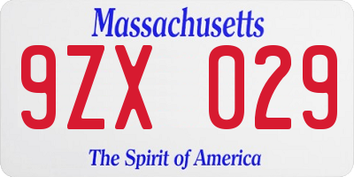 MA license plate 9ZX029