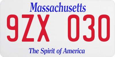 MA license plate 9ZX030