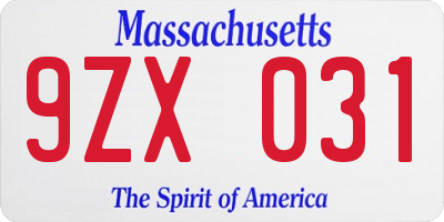 MA license plate 9ZX031