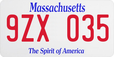 MA license plate 9ZX035