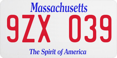 MA license plate 9ZX039