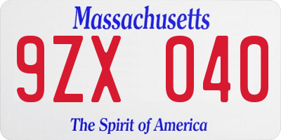 MA license plate 9ZX040