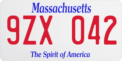 MA license plate 9ZX042