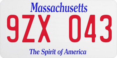 MA license plate 9ZX043