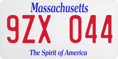 MA license plate 9ZX044