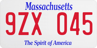 MA license plate 9ZX045